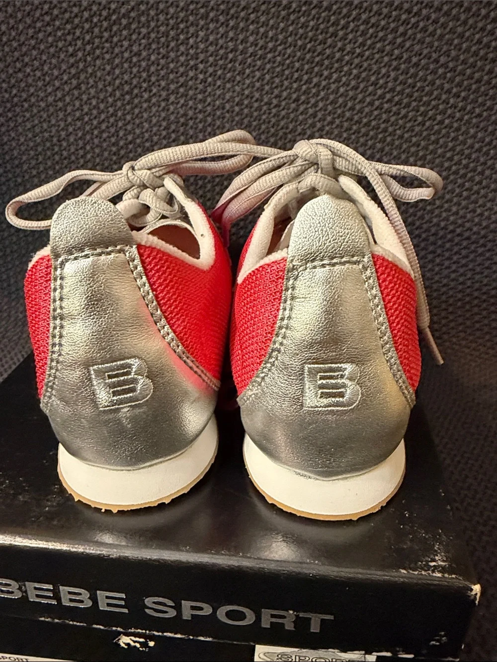 bebe Pink and Silver Mesh Lace-Up Sneakers
